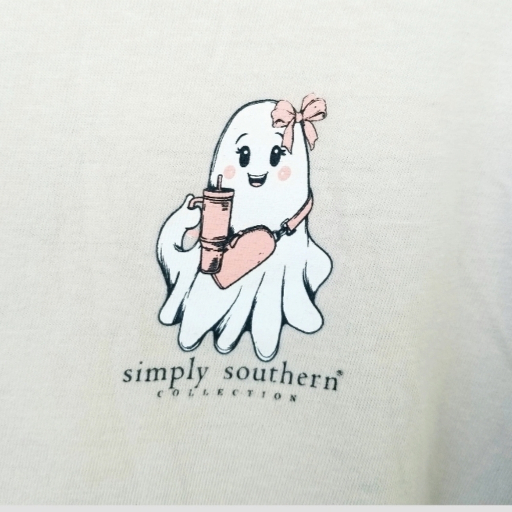 FALL TAN "Hey Boo" Long Sleeve TShirt (Size L) Ghost Halloween Funny Shirt - Picture 6 of 8